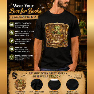 Cute Book Dragon Fantasy T-Shirt   Bookworm Dragon
