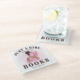 Cute Book Lover Just A Girl Who Loves Books Custom Glass Coaster