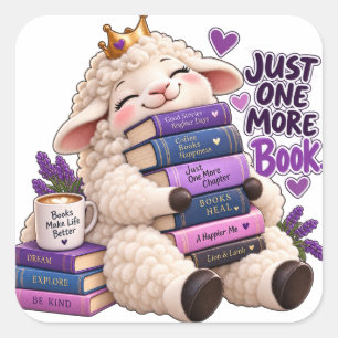 Cute Book Lover Lamb - Just One More Book Sticker