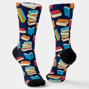 Cute Book Lover Pattern Navy Blue Librarian Socks