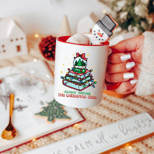 Cute Book Lover Reading Around the Christmas Tree Mug