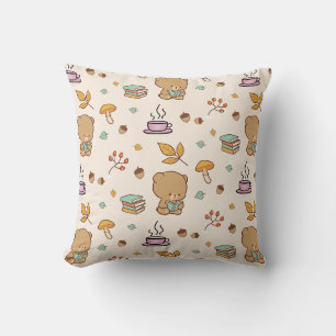 Cute Book Lovers Bear Pattern Throw Pillow