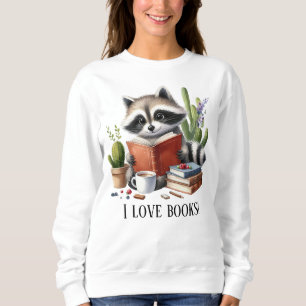 Cute book lovers raccoon customizable sweatshirt