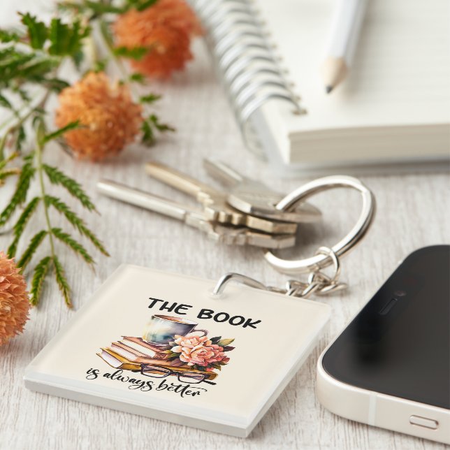 Cute book lovers word art  keychain (Front Right)