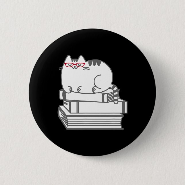 Cute Book Nerd Cat - Funny Nerdy Kitten Shirt  2 Inch Round Button (Front)