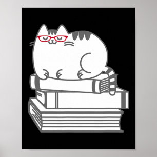 Cute Book Nerd Cat - Funny Nerdy Kitten Shirt Poster