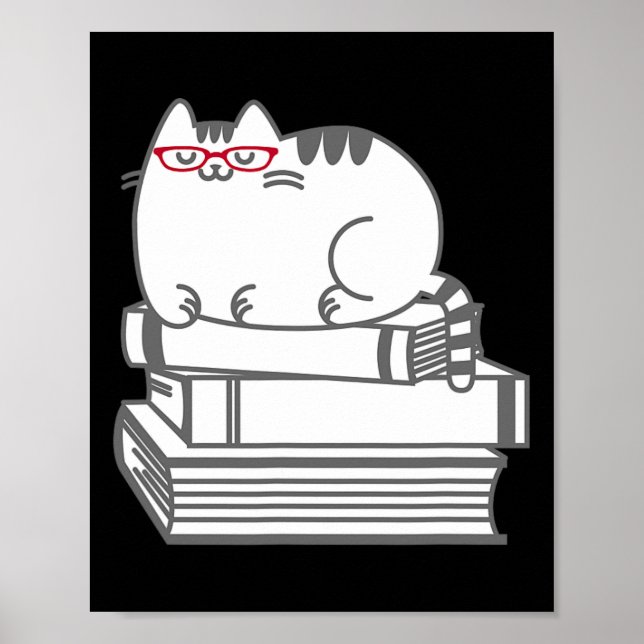 Cute Book Nerd Cat - Funny Nerdy Kitten Shirt  Poster (Front)