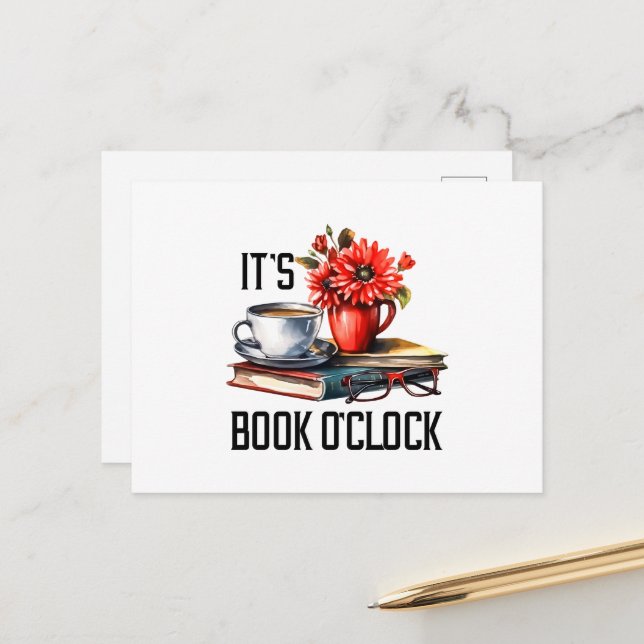 Cute book o'clock word art  postcard (Front/Back In Situ)