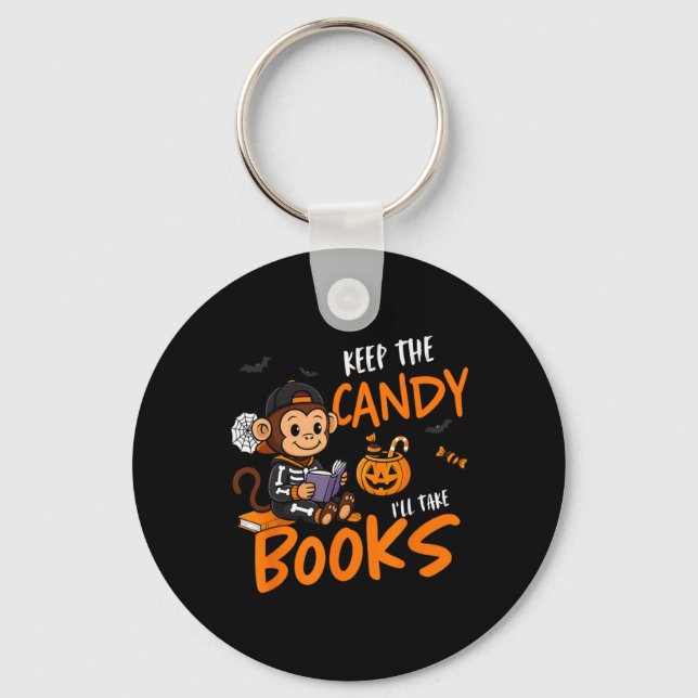 Cute Book Reader Halloween Reading Bookworm Boys G Keychain (Front)