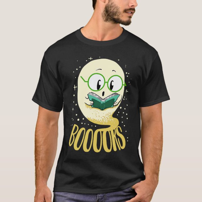 Cute Book Reading Ghost Book T-Shirt (Front)
