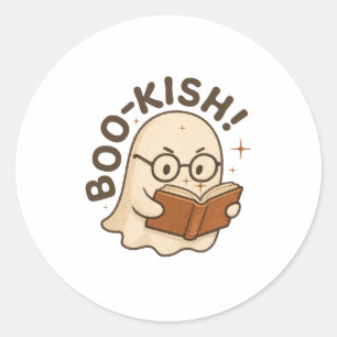 Cute Book Reading Ghost Funny Bookworm Halloween Classic Round Sticker