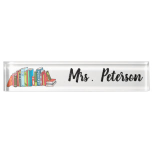 Cute Book Stack Custom Teacher Nameplate