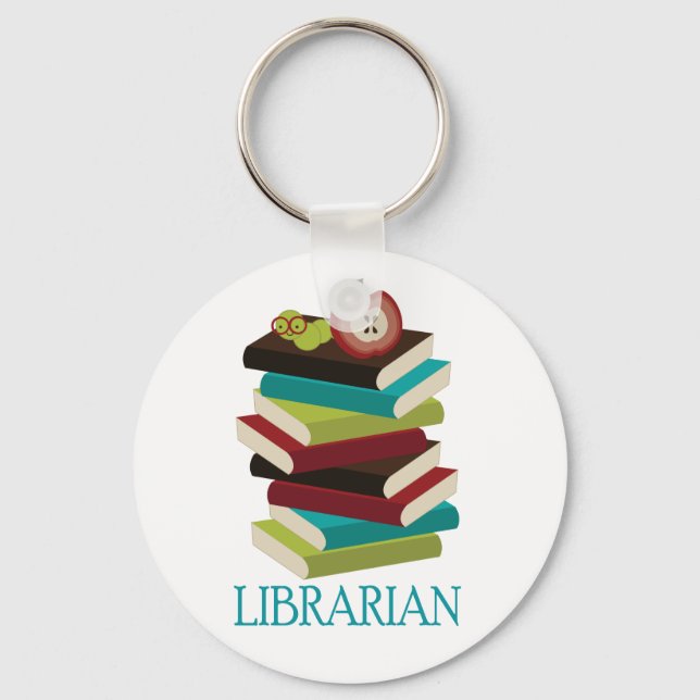 Cute Book Stack Librarian Gift Keychain (Front)