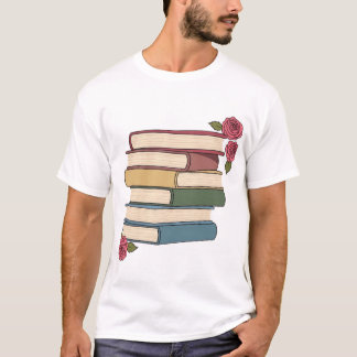 Cute Book Stack with Roses T-Shirt