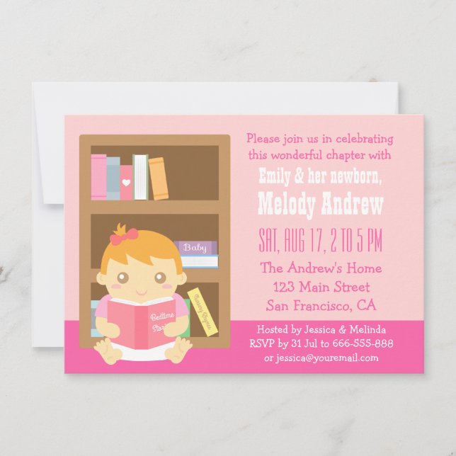 Cute Book Themed, Baby Girl Shower Invitation (Front)