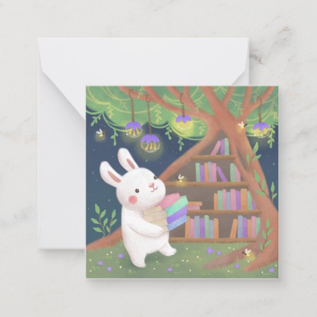 Cute Bookaholic Bunny Illustration Card (Front)
