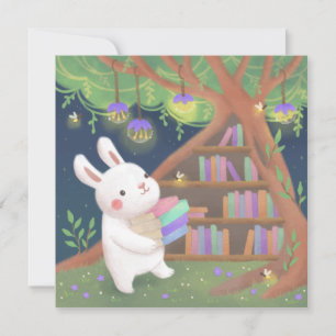 Cute Bookaholic Bunny Illustration Invitation