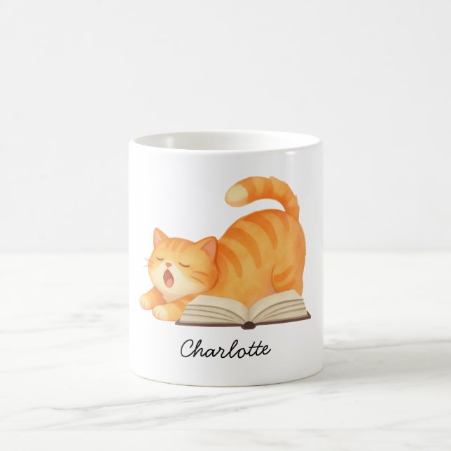 Cute Bookish Cat Lover Custom Coffee Mug (Center)