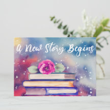  Cute Books and Pink Flower Watercolor Baby Shower