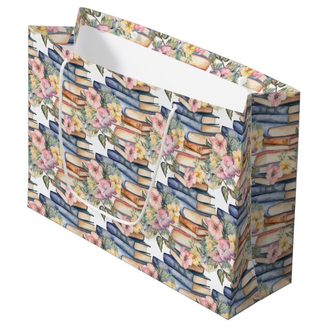 cute books flower lovers club party  large gift bag (Front Angled)
