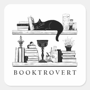 Cute Booktrovert Book Lover's Cat  Square Sticker