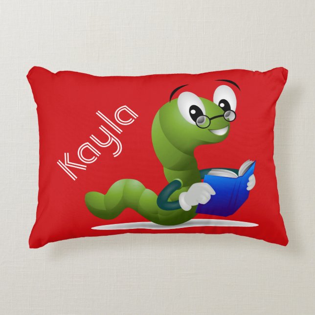 Cute Bookworm Animal Print Personalized Decorative Pillow (Front)