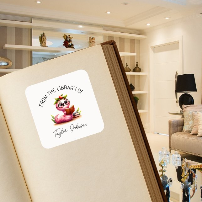 Cute Bookworm Book Stickers Personalized Bookplate (Creator Uploaded)