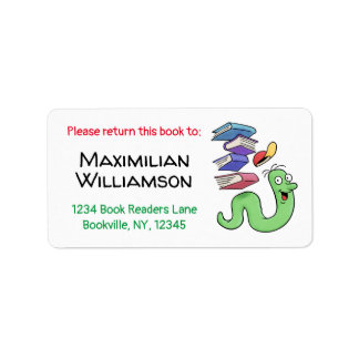Cute Bookworm Carrying A Pile Of Books Label