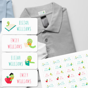 Cute Bookworm Colour Coded Kids Name Labels