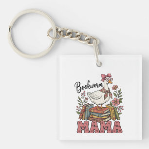 Cute bookworm Mama word art  Keychain