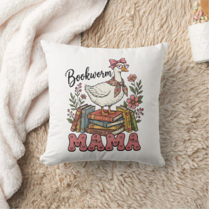 Cute bookworm Mama word art  Throw Pillow