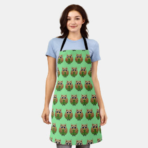 Cute Bookworm Owl Reading Book Cartoon Apron