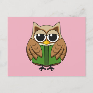 Cute Bookworm Owl Reading Book Cartoon Holiday Postcard