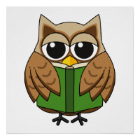 Cute Bookworm Owl Reading Book Cartoon