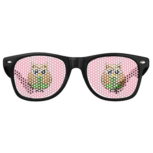 Cute Bookworm Owl Reading Book Cartoon Retro Sunglasses (Front)