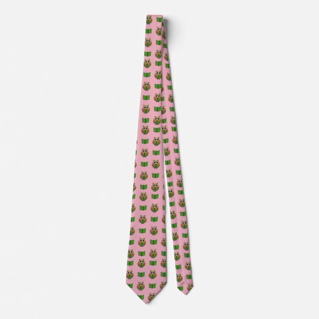Cute Bookworm Owl Reading Book Cartoon Tie (Front)