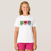 Cute Bookworm Peace Love Books Kids T-Shirt (Front Full)