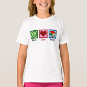 Cute Bookworm Peace Love Books Kids T-Shirt (Front)