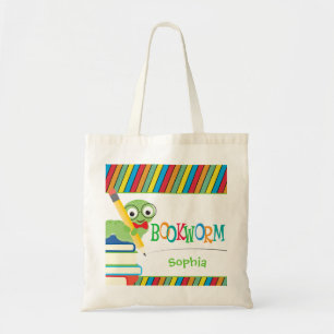 Cute Bookworm Sitting on Books Personalized Tote Bag