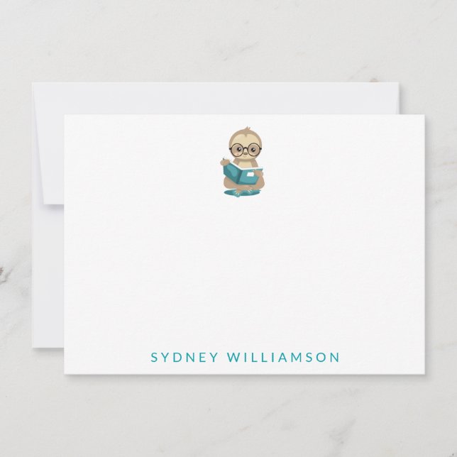 Cute Bookworm Sloth Reading Books Personalized  Card (Front)