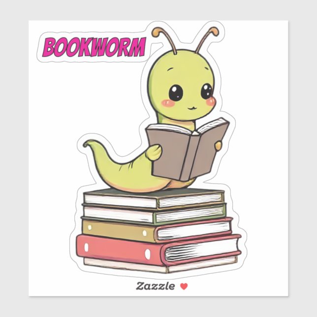 Cute Bookworm Sticker | Adorable Reading Worm  (Feuille)