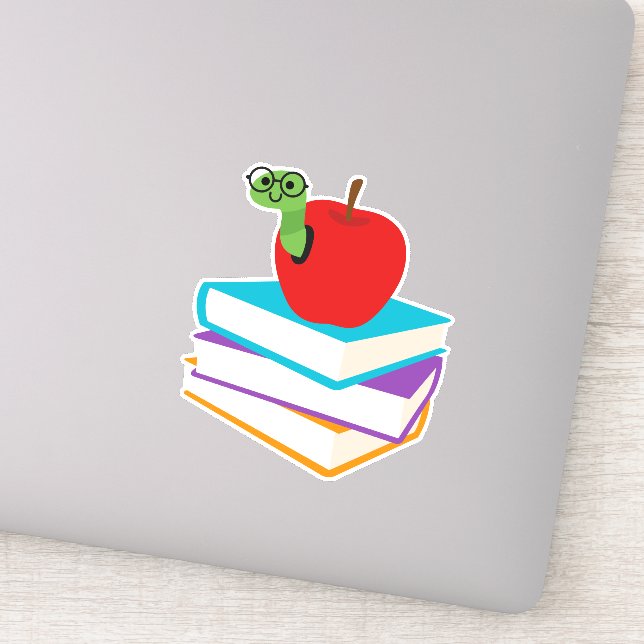 Cute bookworm with apple children's design (Detail)