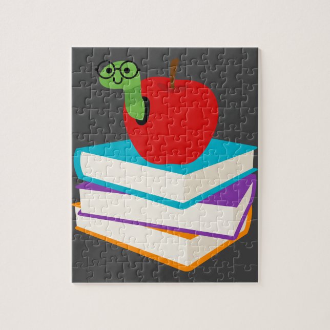 Cute bookworm with apple children's design jigsaw puzzle (Vertical)
