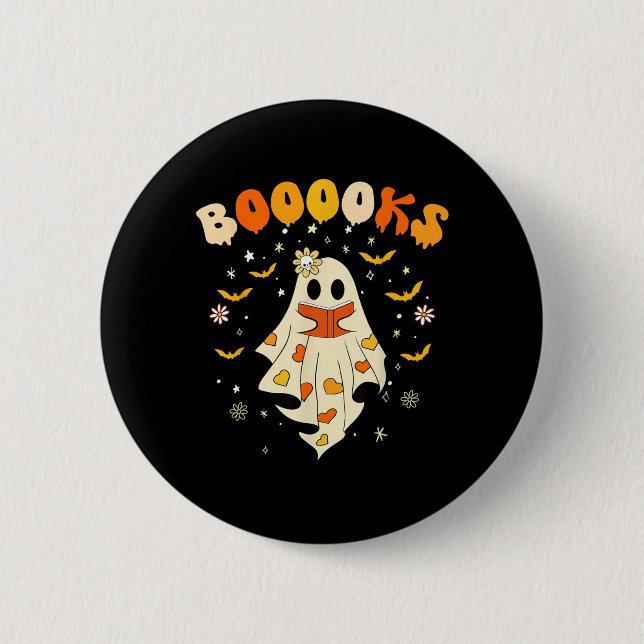 Cute Boooks Ghost Read More Books Funny Teacher 2 Inch Round Button (Front)