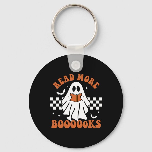 Cute Booooks Ghost Read More Books Fun Teacher Hal Keychain (Front)