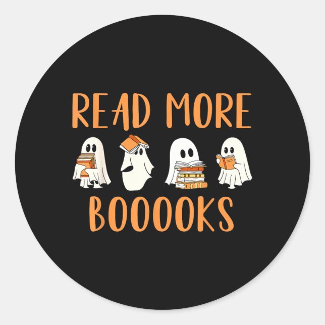 Cute Booooks Ghost Read More Books Funny Teacher Classic Round Sticker (Front)