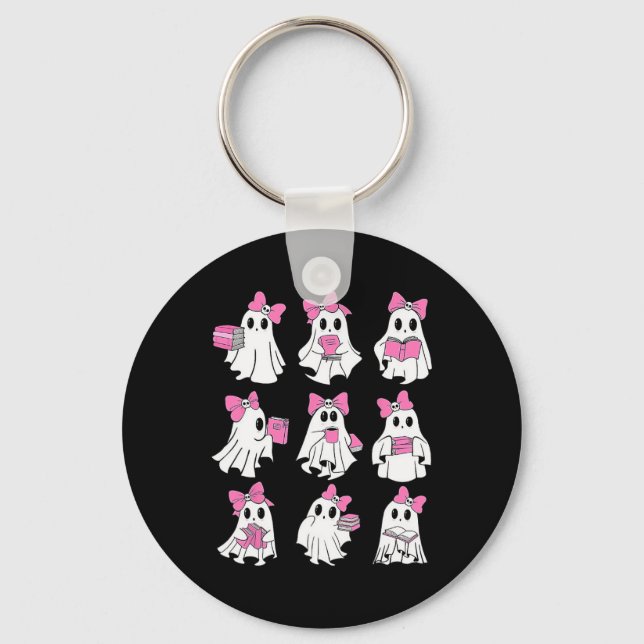 Cute Booooks Ghost Read More Books Funny Teacher H Keychain (Front)