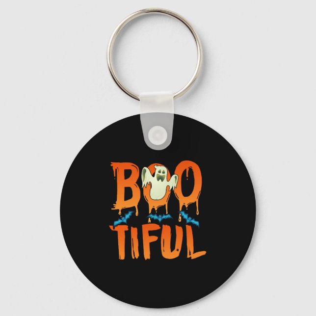 Cute Bootiful Ghost Bootiful Funny Beautiful Pun Keychain (Front)