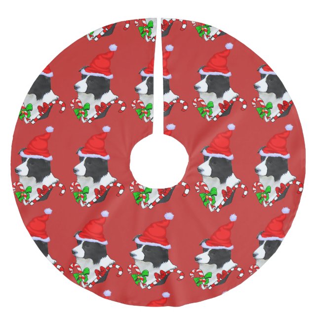 Cute Border Collie Christmas Merry Brushed Polyester Tree Skirt (Front)