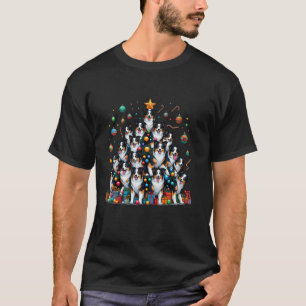 Cute Border Collie Christmas Tree Dog Womens Mens T-Shirt